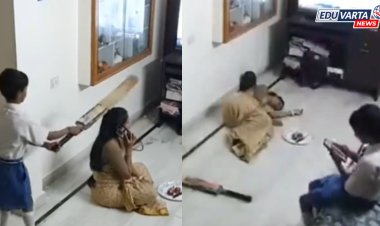 मोबाईल घेतल्याने शाळकरी मुलाने घातली आईच्या डोक्यात बॅट ; व्हिडिओ व्हायरल