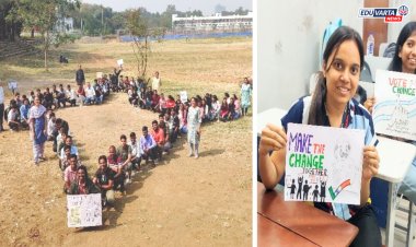 "मतदान करा" मोहिमेतून विद्यार्थ्यांची मानव साखळी; दिला १००% मतदानाचा संदेश