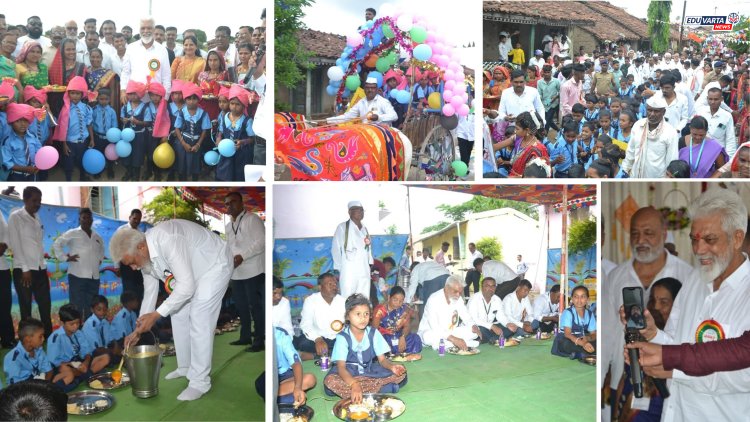 शिक्षणमंत्री शाळेच्या पंगतीत; विद्यार्थ्यांसोबत आमरसाच्या जेवणाचा घेतला आस्वाद