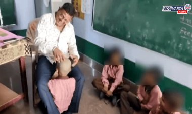 शिक्षकाने विद्यार्थ्याच्या डोक्याला बनवले तबला! व्हिडिओ व्हायरल होताच निलंबनाची कारवाई