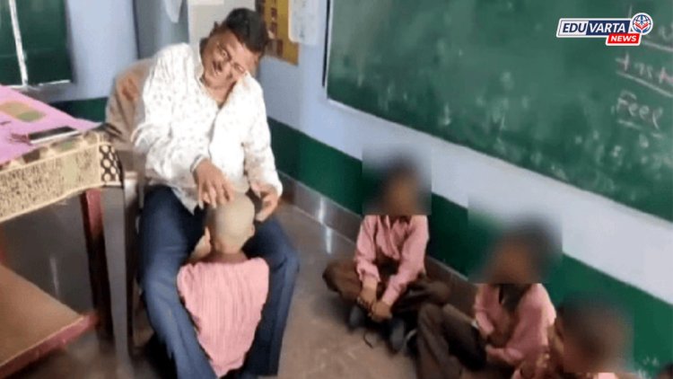 शिक्षकाने विद्यार्थ्याच्या डोक्याला बनवले तबला! व्हिडिओ व्हायरल होताच निलंबनाची कारवाई