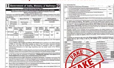 PIB Fact Check: RPF recruitment notice for SI, Constable vacancies is fake
