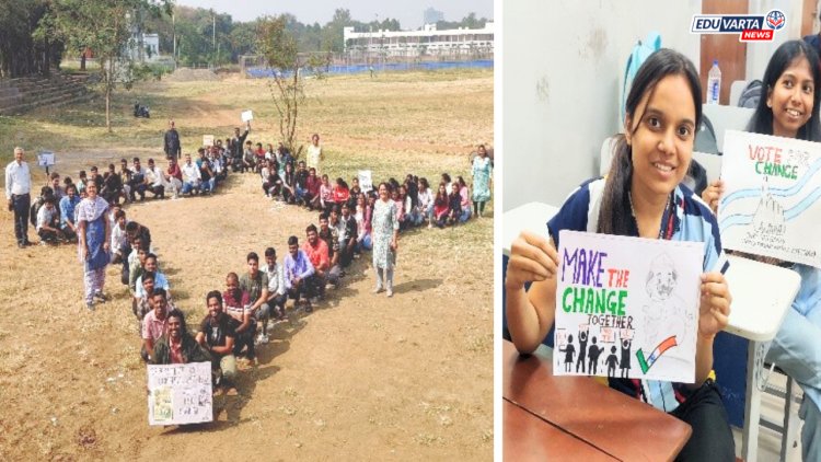 "मतदान करा" मोहिमेतून विद्यार्थ्यांची मानव साखळी; दिला १००% मतदानाचा संदेश