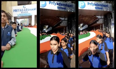 प्रियदर्शनी स्कूलचा 350 फूट तिरंगा ध्वज पदयात्रेत विशेष सहभाग