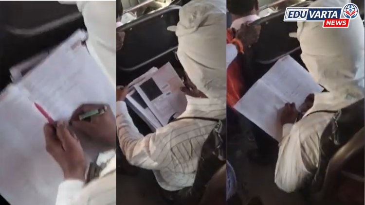 चालत्या बसमध्ये बारावीच्या उत्तरपत्रिका तपासताना शिक्षकाचा  व्हिडिओ व्हायरल 