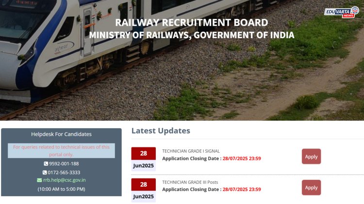 RRB : तंत्रज्ञ भरती प्रक्रियेसाठी आजपासून अर्ज भरण्यास सुरुवात; असा करा अर्ज