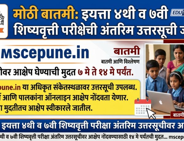 चौथी व सातवी शिष्यवृत्ती परीक्षेची अंतरिम उत्तरसूची जाहीर