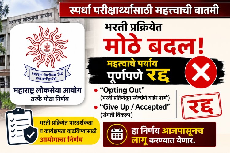 मोठी बातमी:MPSC भरती प्रक्रियेत मोठा बदल : “Opting Out” आणि संमती विकल्प रद्द