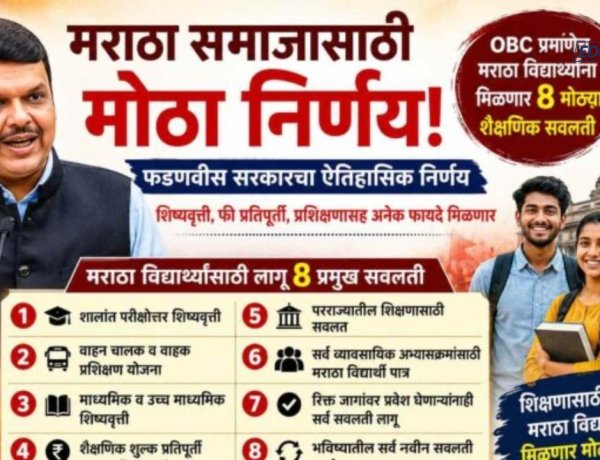 सरकारचा मोठा निर्णय: ओबीसीप्रमाणे मराठा विद्यार्थ्यांनाही मिळणार सर्व शैक्षणिक सवलती 